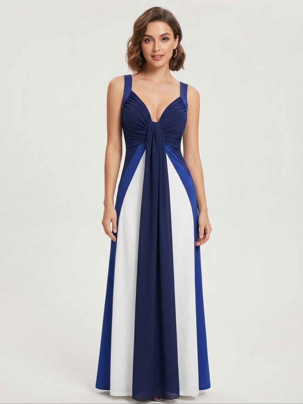 NEW Elegant Navy & White Colorblock Maxi Dress Size M